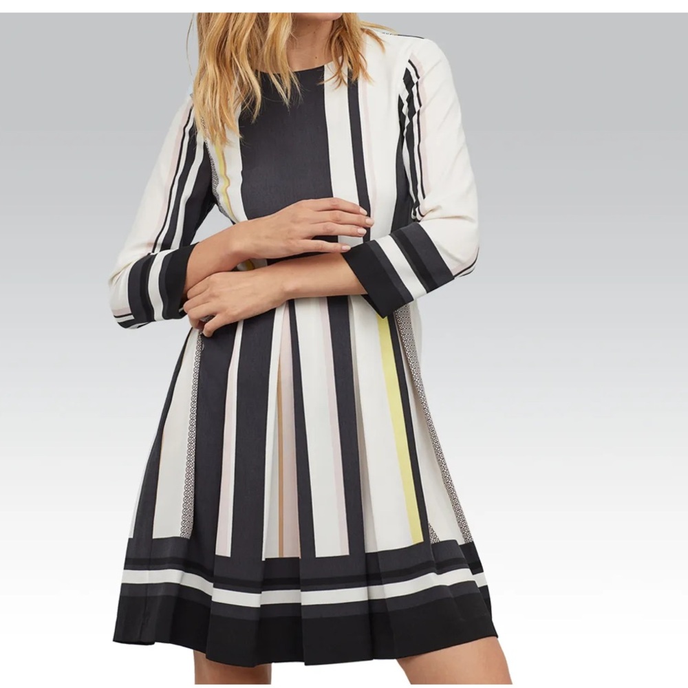 H&M Black and White A-Line Dress with Cuffed 3/4 Sleeves